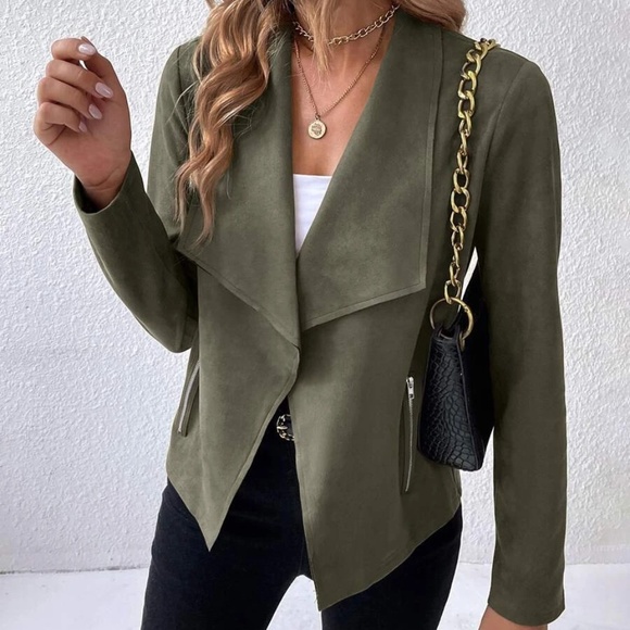 Jackets & Blazers - Luxe Vegan Suede Open Front Jacket